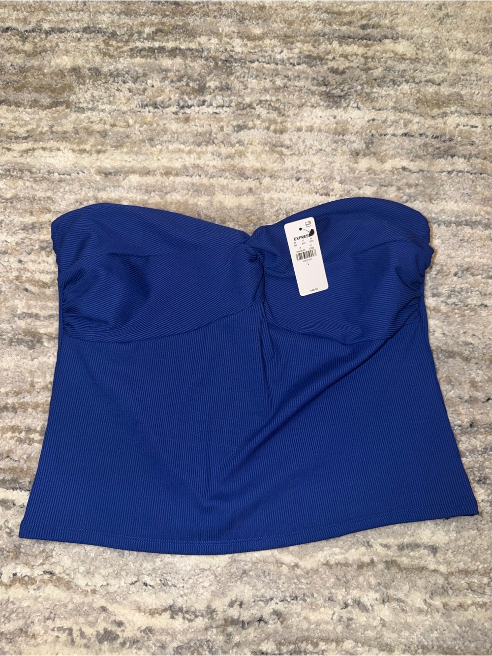 Express Strapless Ribbed Crop Top in Cobalt Blue